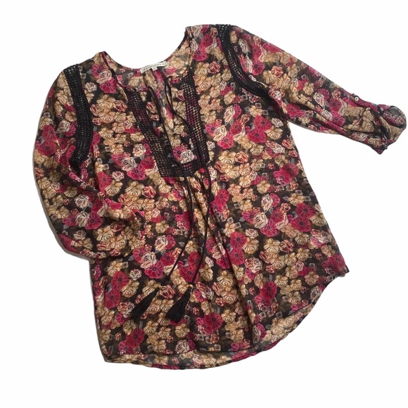 ANTHROPOLOGIE Daniel Rainn Sheer Floral Boho Top M - Picture 2 of 9